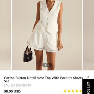 Commense White Button-Front Tank Top & Short Set